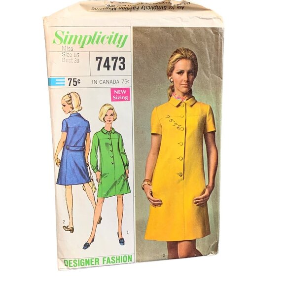 Simplicity 7473 Vintage Sewing Pattern Miss Size 16 Dress Designer Fashion - Picture 1 of 2